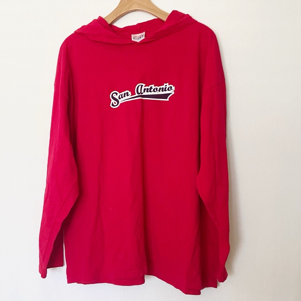 Vintage San Antonio Hoodie Tee Mens Size XL Red Long Sleeve 90s Hanes Beefy‎ Tag